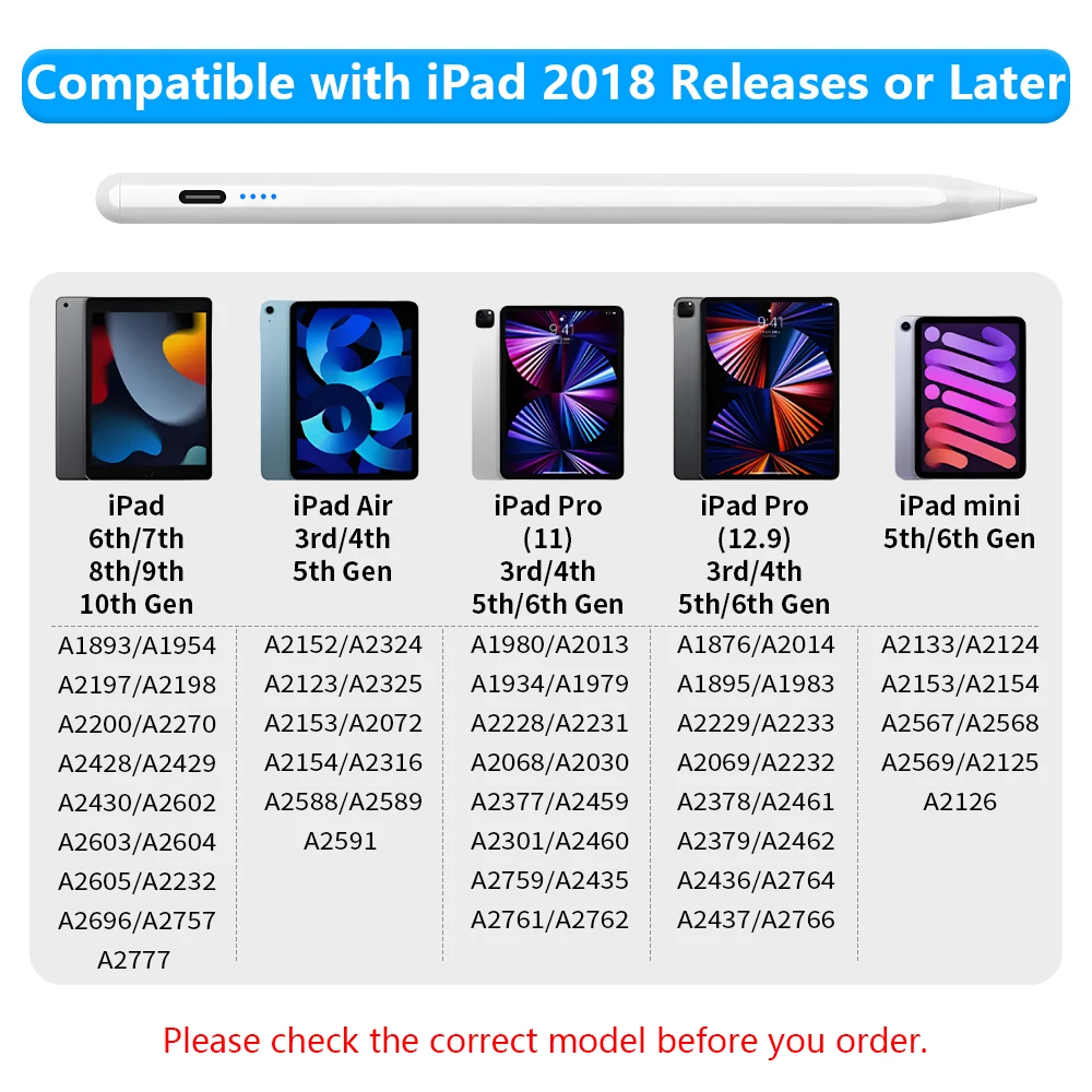 Стилус для Apple, карандаш для Ipad с дисплеем и подачей питания, аксессуары для IPad, стилус 2022, 2021, 2020, 2019, 2018 Pro, Air Mini (art.: 3920c258b690a) - 3920c258b690a