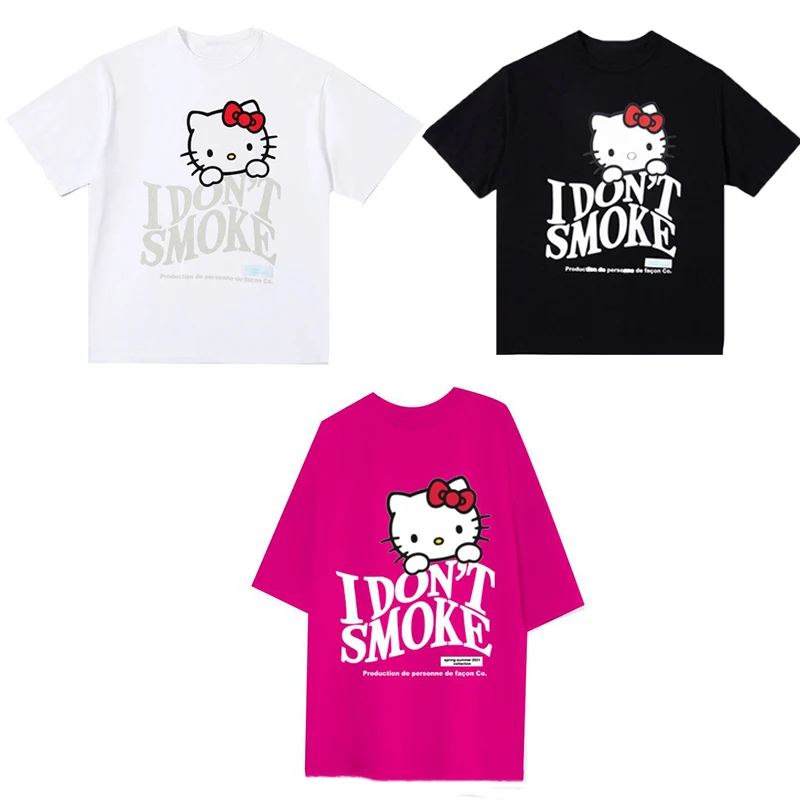 

Футболка Sanrios с рисунком Hello Kitty Женская, повседневная и удобная футболка с коротким рукавом для лета