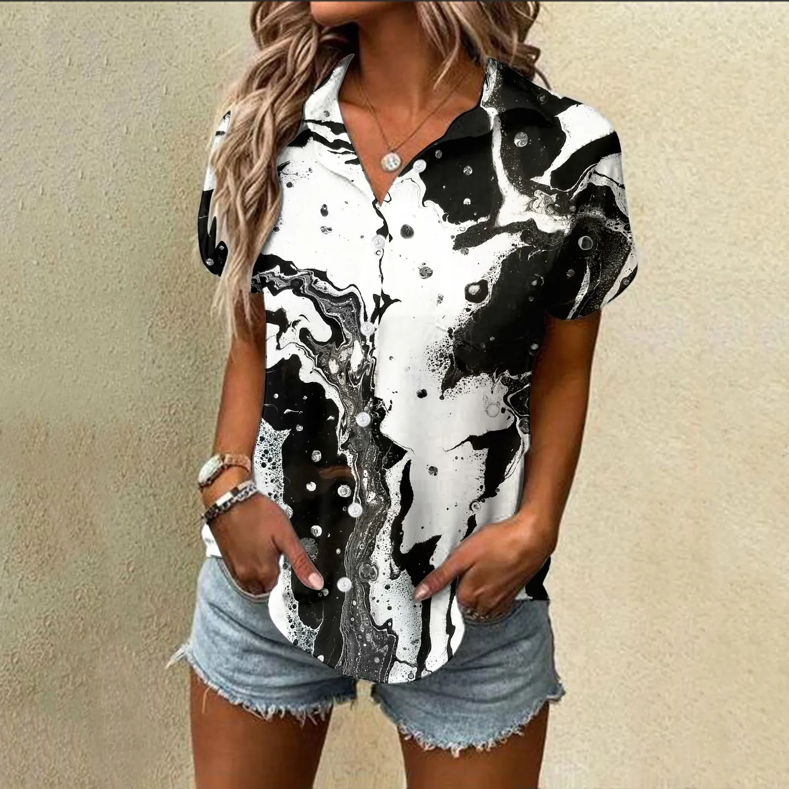 

Spring Summer Flower Printed Shirts Woman Lapel Short Sleeve Button Shirt Tops Blouse For Women Fashion Casual Streetwear