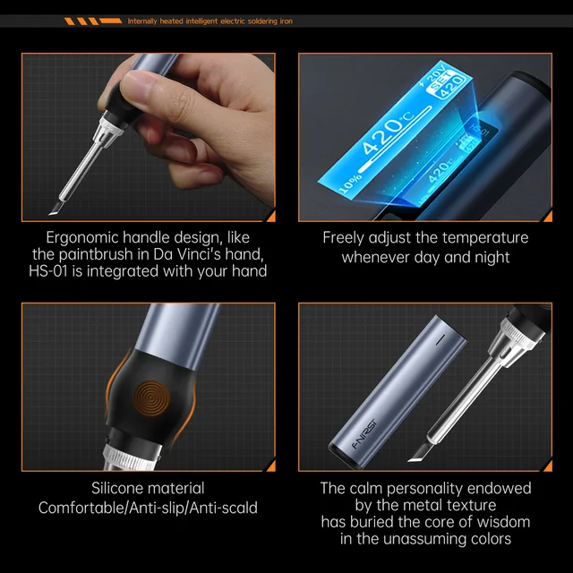 FNIRSI HS-01 Smart Electric Soldering Iron 65WPD Adjustable Constant Temperature Portable Digital Soldering Station Welding 6