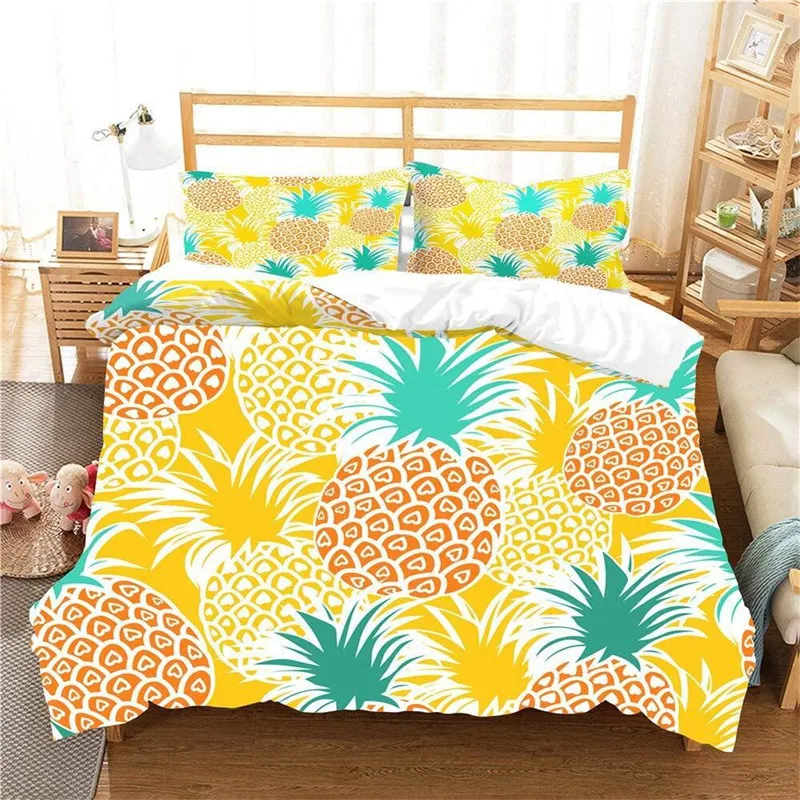 

Pineapple Duvet Cover Fruit Theme Bedding Set Tropical Leaves Comforter Cover Pillowcases Twin King Size For Teens Adults Decor