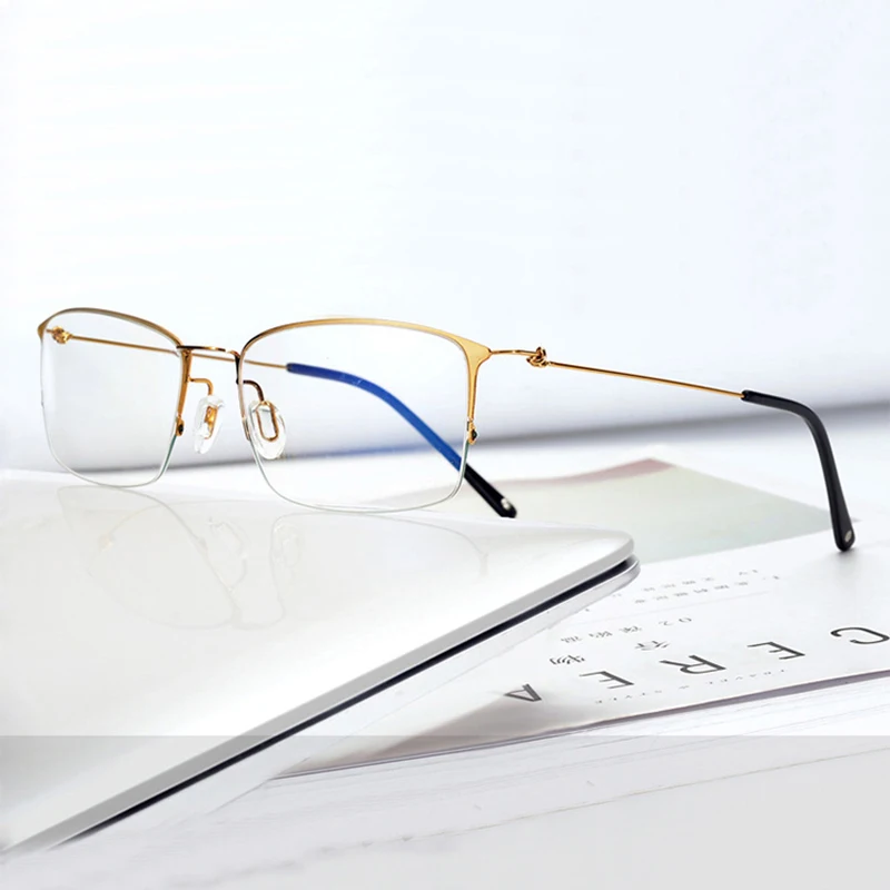 

Super Light Titanium Half Frameless Business Myopia Glasses Frame for Men Semi Rimless Rectangle Optical Prescription Eyeglasses