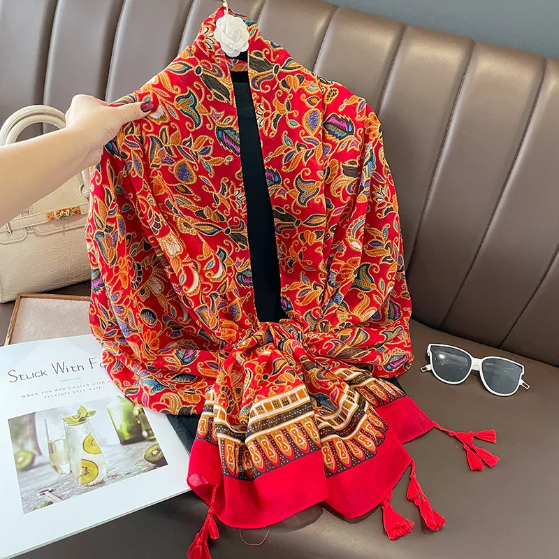 

Luxury Brand Cotton Scarf Women Large Shawls Design Hijab Echarpe Print Tassel Scarves Lady Beach Stole Muffler Foulard Pareo