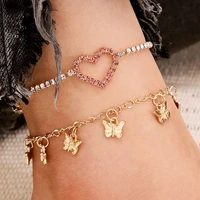 fashion 2 piece boho simple love butterfly womens ankle foot jewelry new fashion ankle chain womens leg chain