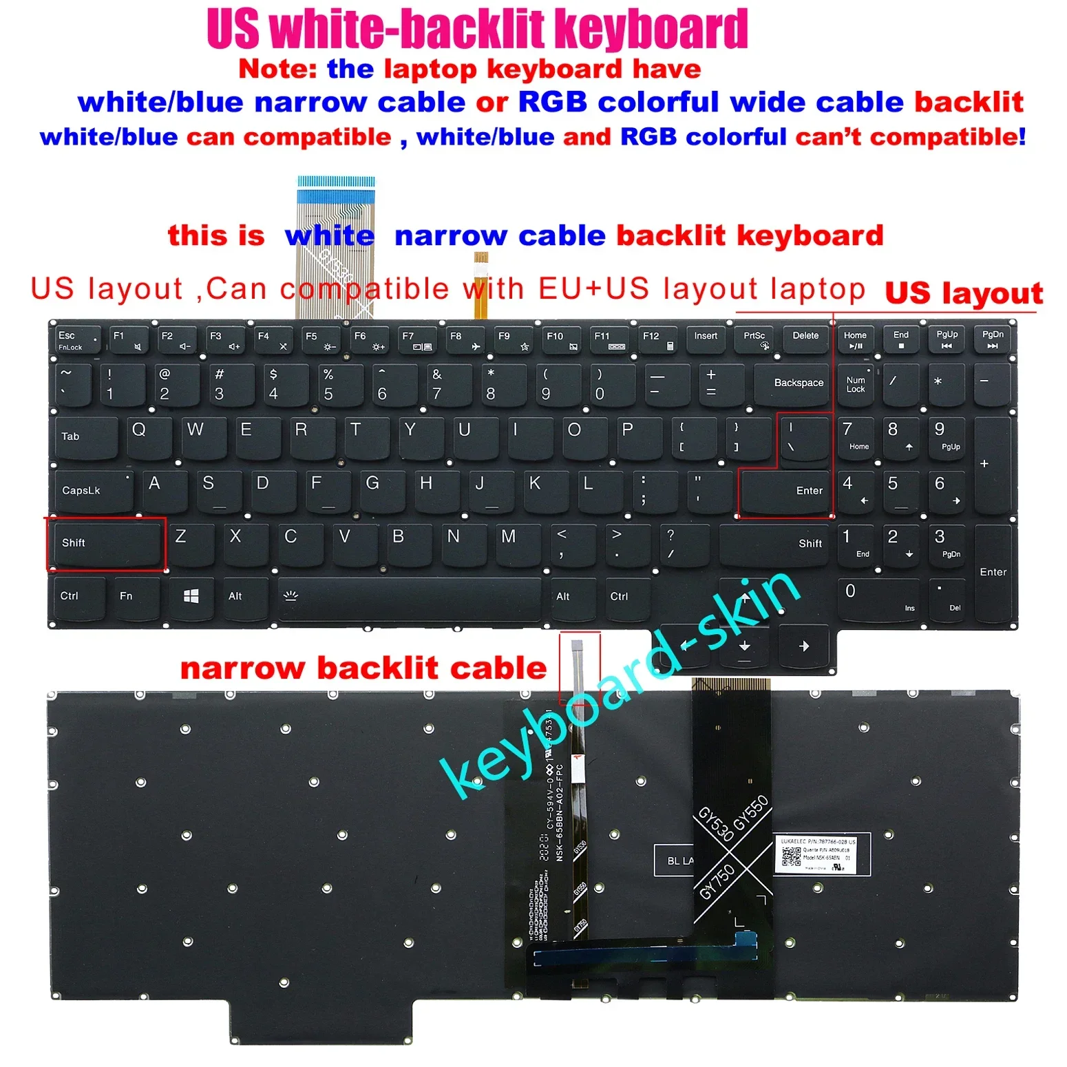 Новая американская клавиатура с белой подсветкой для ноутбука Lenovo Legion 5-15ARH05H