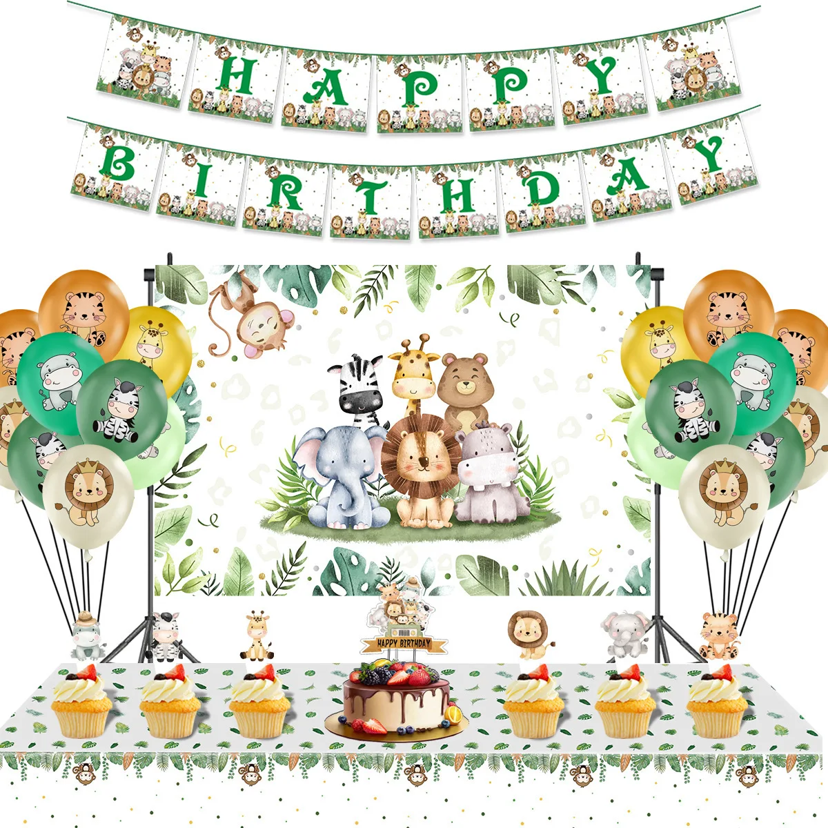 

Jungle Safari Zoo Theme Party Decor Woodland Forest Lion 1st Happy Birthday Party Decoration Kids Boy Baby Shower Supplies Favor