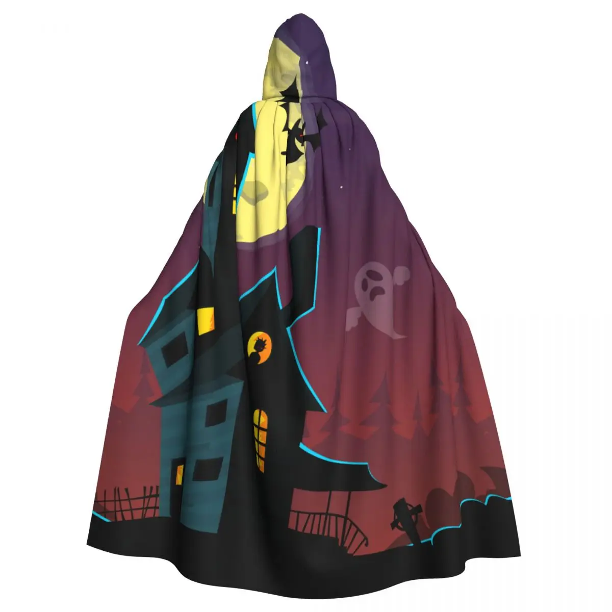 

Spooky Old Ghost House Poster Hooded Cloak Polyester Unisex Witch Cape Costume Accessory