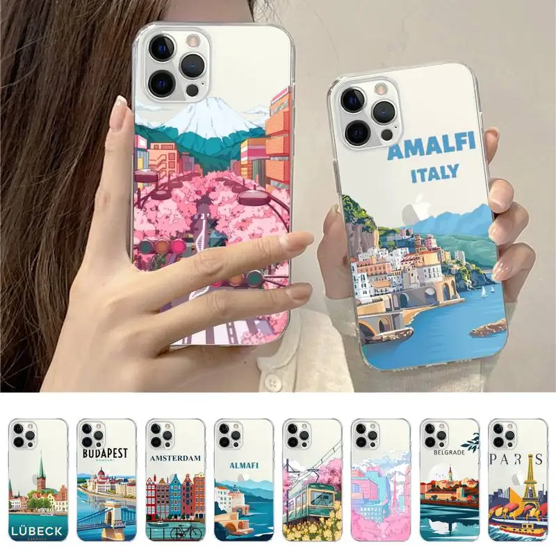 

Japanese Traint Moun Fuji World Travel Phone Case For iPhone 14 13 12 11 Pro Max Mini X Xs XR 6 7 8 Plus SE 2020 Transparent