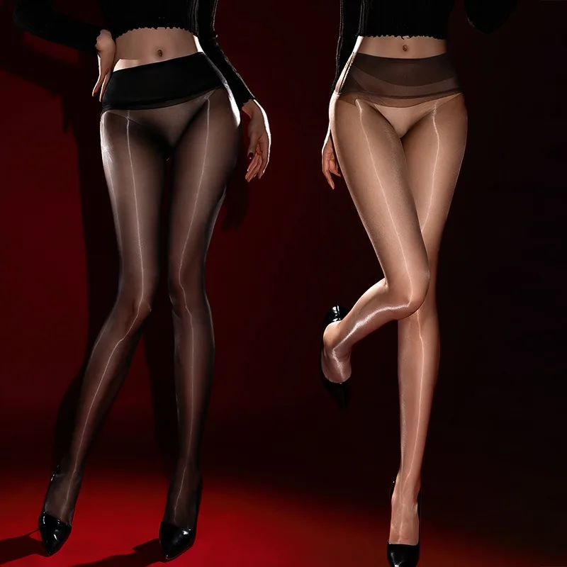Прозрачные глянцевые колготки женские сексуальные масляные блестящие бесшовные