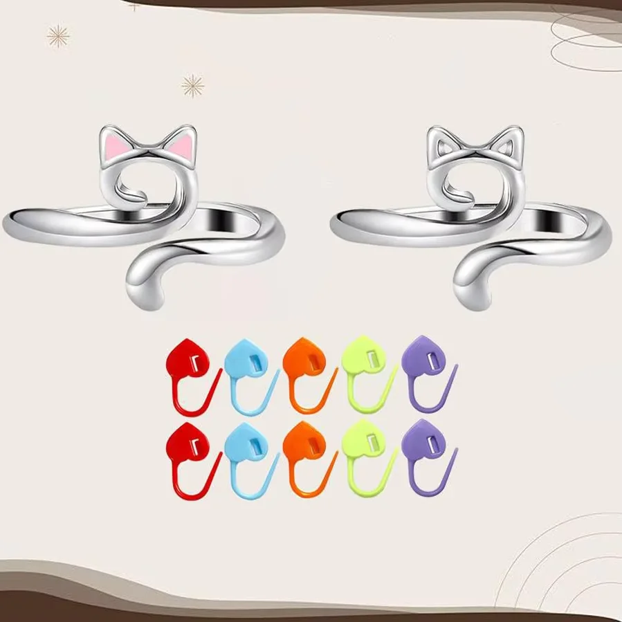 2 милых розовых кольца в форме кошачьих ушей с 10 разноцветными булавками