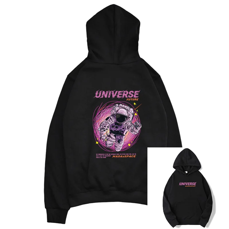 

Fashion Cartoon Anime Astronaut Purple Black Hole Cotton Long-sleeved Hooded Sweater For Couples Same Style Spring New Loose Top