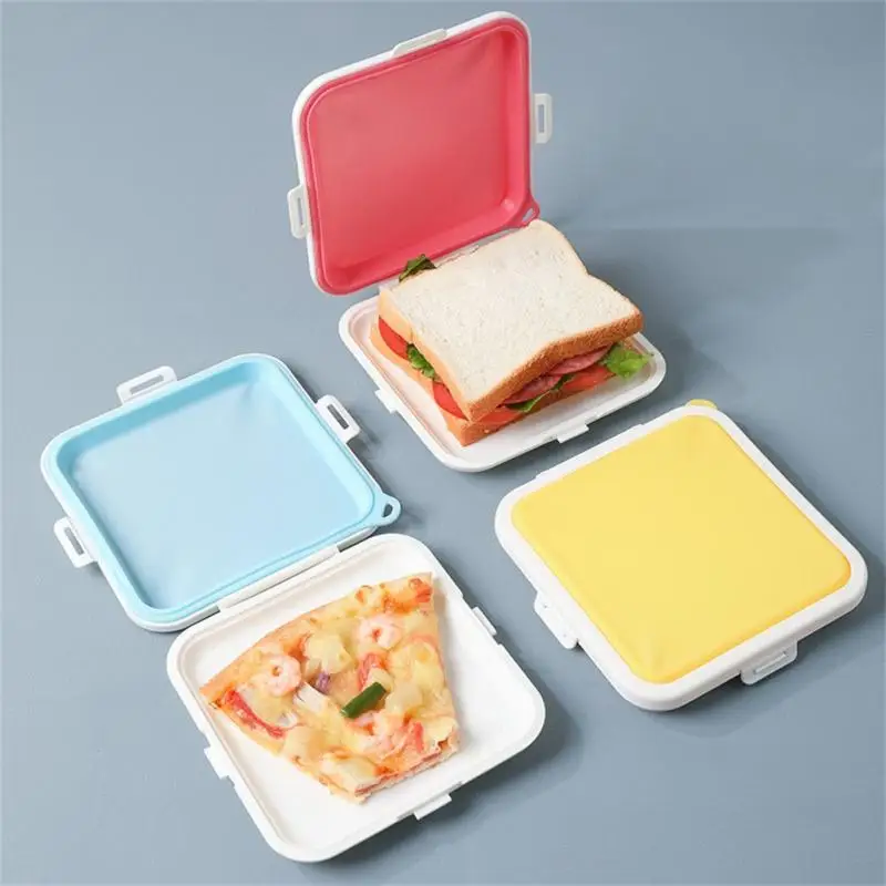 

Reusable Sandwich Storage Box Portable Food Storage Container Hamburger Fixed Rack Holder Microwave Lunch Box Bento Box