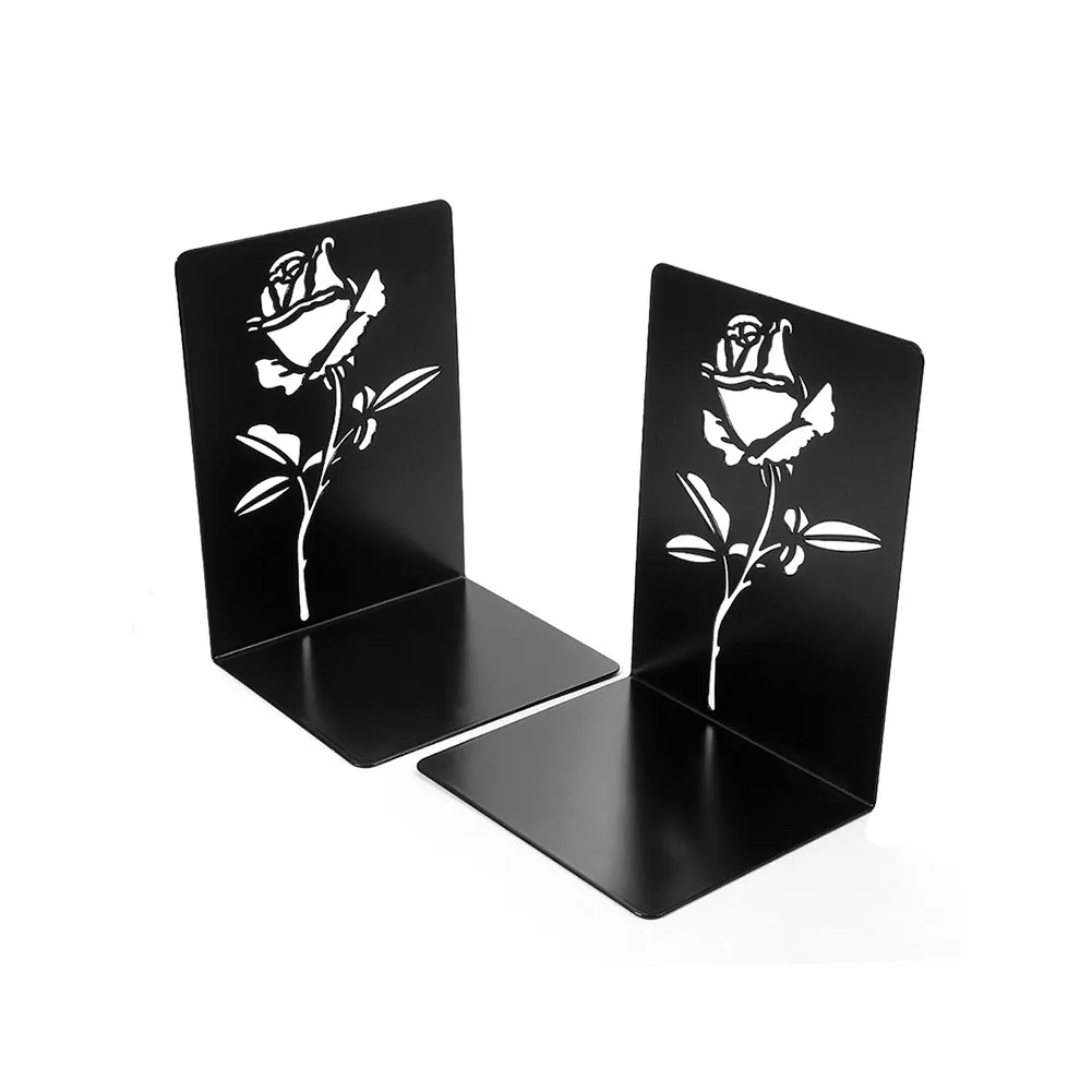 

1pair Home Office Library Alloy Reading Book End Out Free Standing File Divider Desktop Organizer Rose Design Heavy Duty