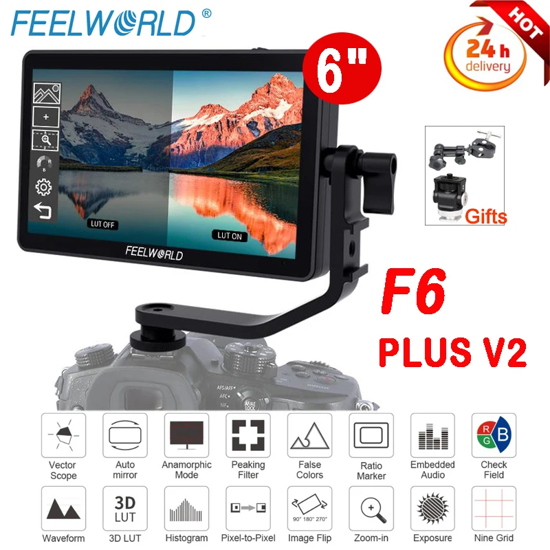 Монитор FEELWORLD F6 PLUS V2 4K 6-дюймовый для камеры DSLR полевой монитор 3D LUT сенсорный экран