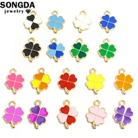 lucky four leaf clover charms gold color enamel pendant diy making necklace earrings handmade findings jewelry craft accessories