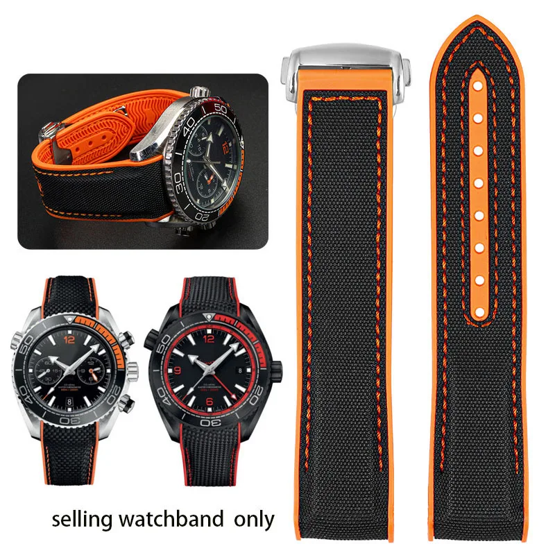 

20mm 22mm Black Blue Orange Fabric Nylon Rubber Watch Band For Omega Seamaster 300 Ocean Watchband Buckle Tools Silicone Strap