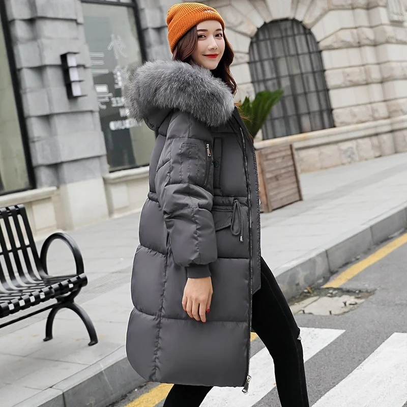2022 Winter Women's Long Warm Down Thick Jackets Female Loose Casual Hooded Coats Lady Fashion Elegant Solid Color Parka Women