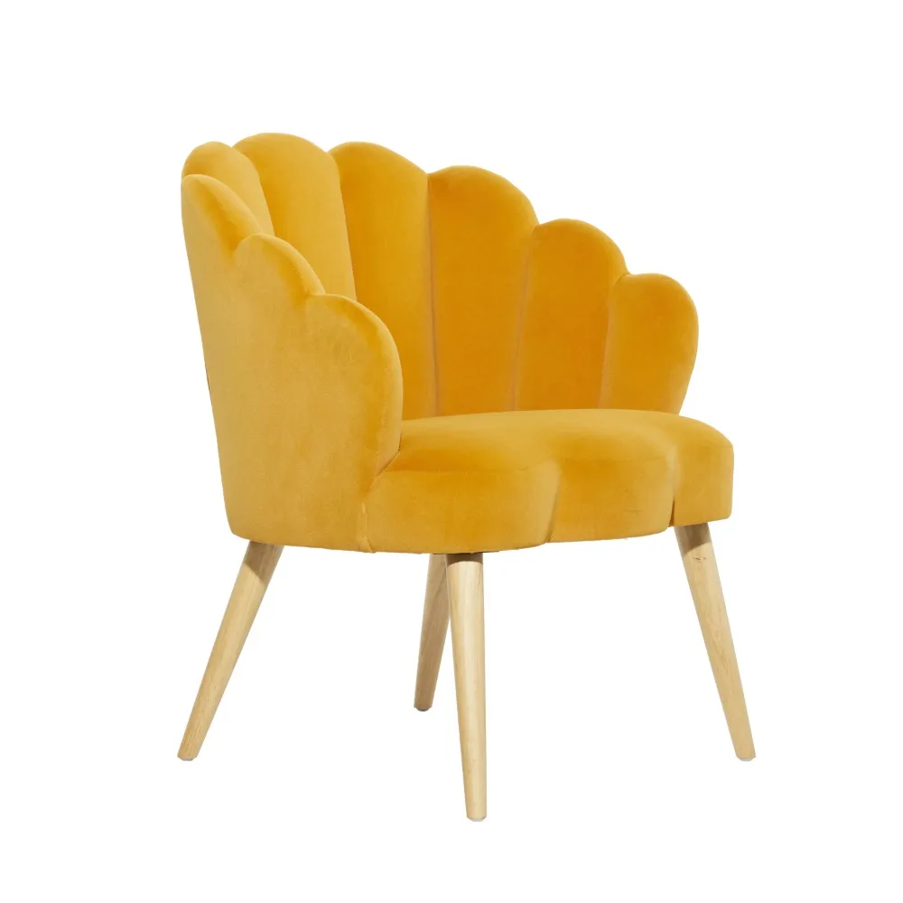 

DecMode Wood Upholstered Lounge Chair with Scalloped Back, Yellow