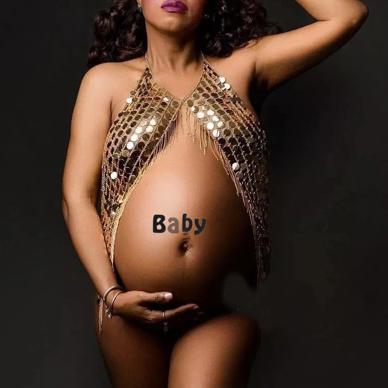 Металлический кроп-топ с золотыми блестками ювелирные изделия для тела цепочка