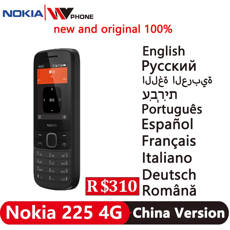 Nokia mobile phone Original Nokia 225 4G Mobile Phone Multilingual 2.4 inch Dual SIM Cards Bluetooth FM Radio 1150mAh Feature