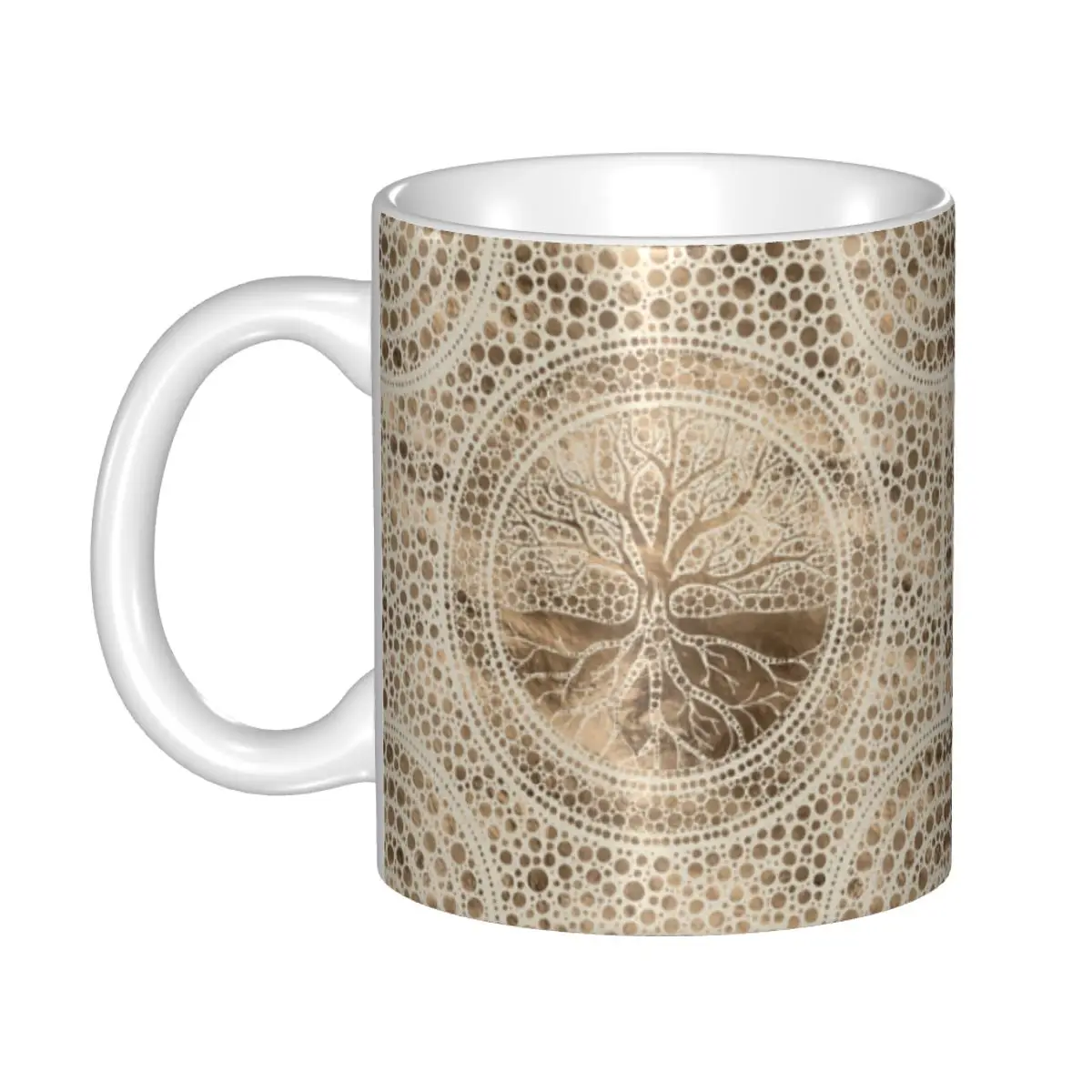

Tree Of Life Coffee Mug DIY Custom Yggdrasil Dot Art Pastel Gold Ceramic Milk Tea Mug Outdoor Work Camping Cups And Mugs
