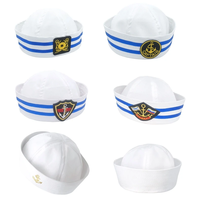 

573B Sailors Ship Boat Captain White Military Hat Adult Kids Navy Marine Anchor Sea Boating Nautical Party Cosplay Outfit