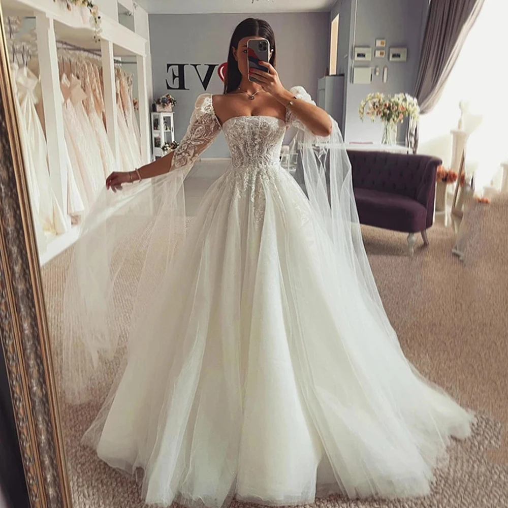 

2024 Chic Princess Lace And Tulle Beach Beautiful Wedding Dresses Sweetheart Off Shoulder Straps Beading Bridal Gown Custom Made