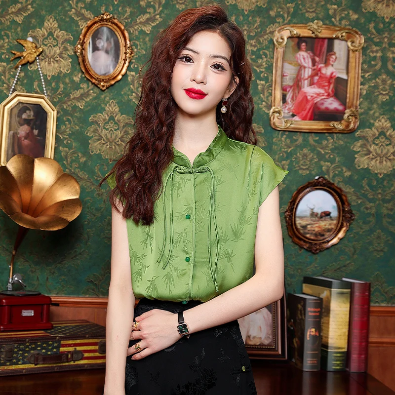 Новая женская рубашка с коротким рукавом и воротником-стойкой шифоновая в