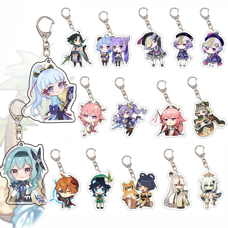 

Game Genshin Impact Anime Figures Acrylic Keychains Charms Cute Venti Xiao Beelzebul Mini Keyring Pendant Accessories Key Chain