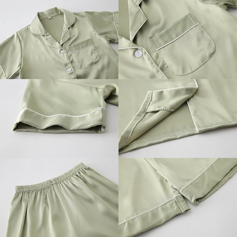 sage green short pajamas set women sleepwear bridesmaid pajamas suit white bride pijamas printing matte satin silk pyjamas