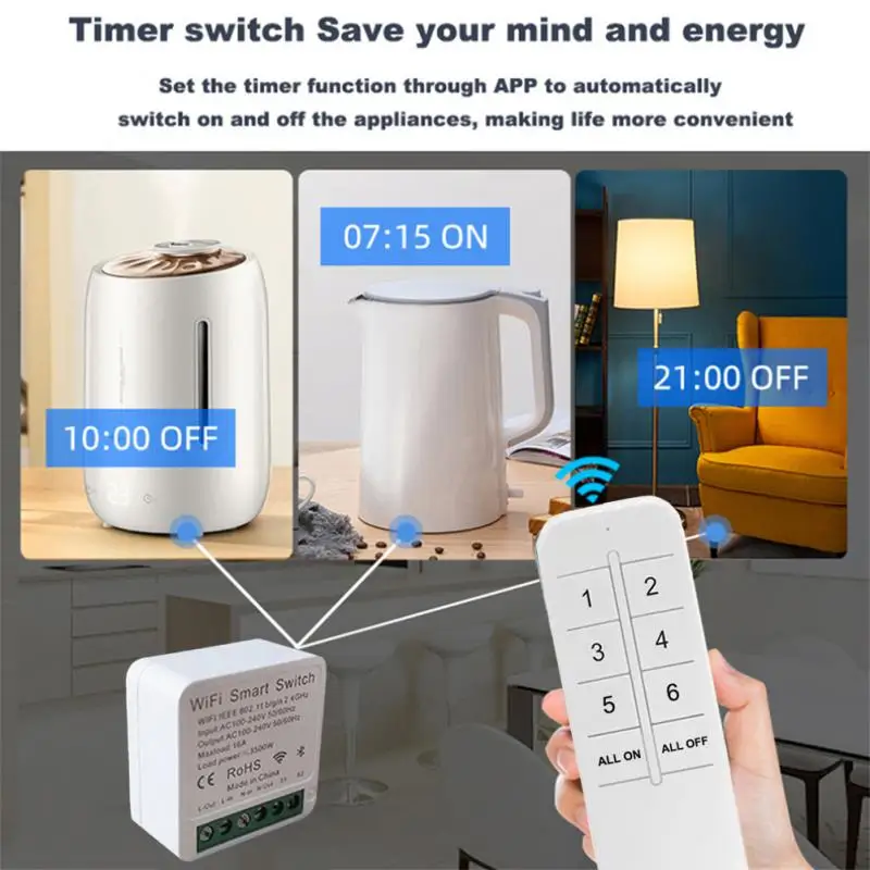 Умный переключатель Smart Life Wi-Fi Switch 16a Модуль автоматизации 4 клавиши 6 клавиш Mini Tuya