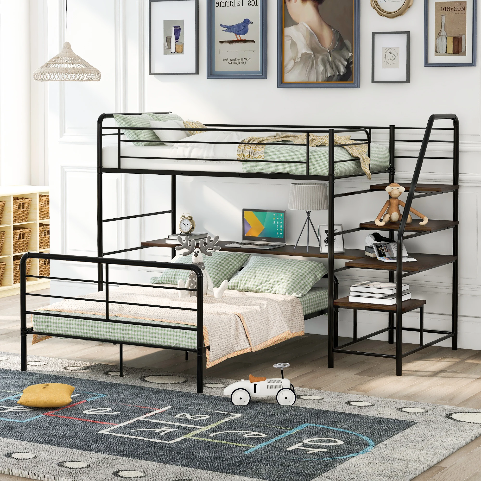 With Desk&ladder + 1 Separate Platform Bed Black[us-w]