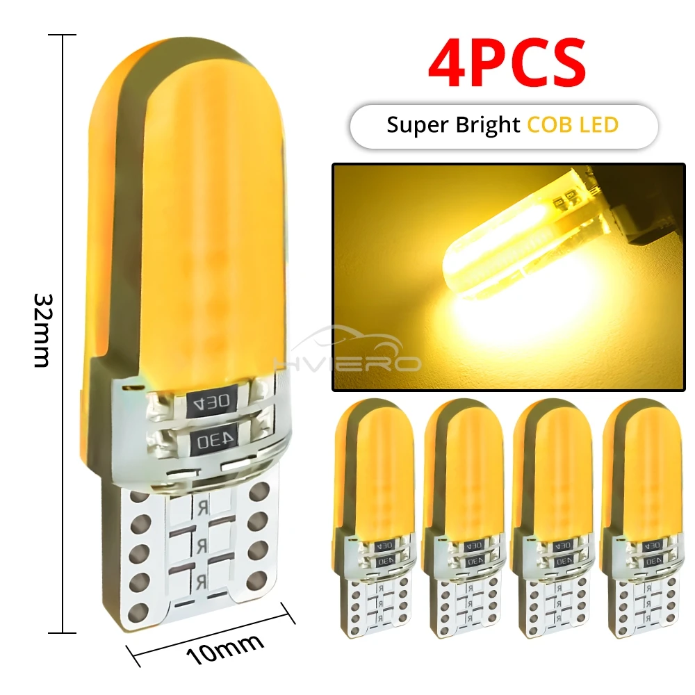 

4 шт. T10 W5W COB силикагель указатель поворота номерного знака клиновой светодиодный автомобильный габаритный купольный светильник для чтения автостоянка тормозная лампа яркая