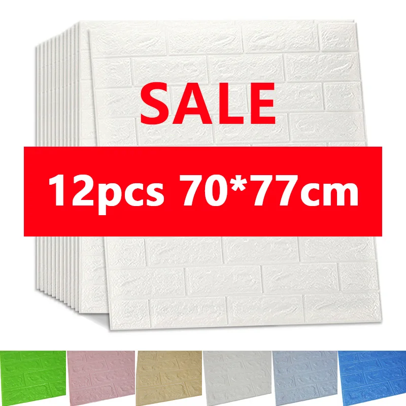 

12pcs 3D Wall Sticker Imitation Brick Bedroom Decor Waterproof Self-adhesive Wallpaper For Living Room Kitchen TV Backdrop Decor