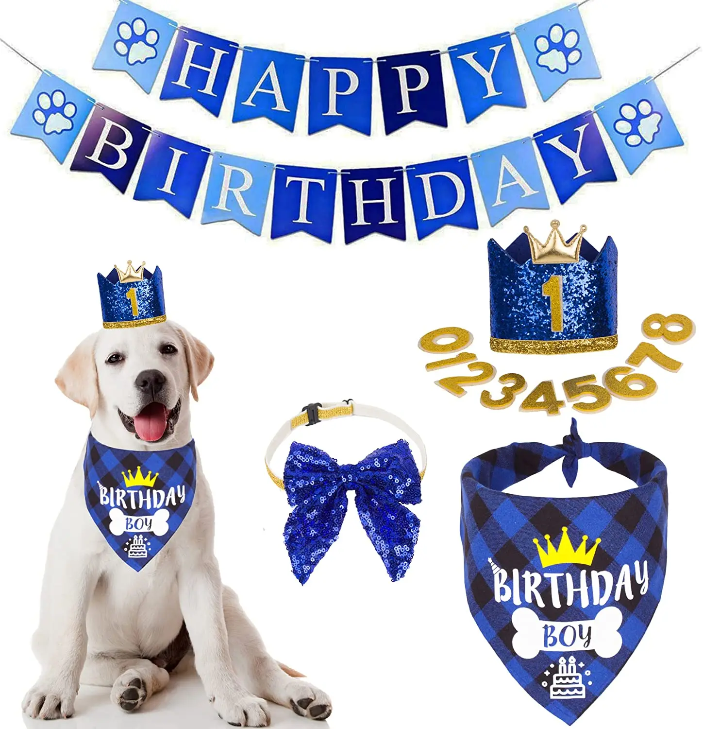 

Dog accessories Birthday Party Set Bandana Triangle Scarf with Cute Number Hat Banner for Dog Birthday Party Supplies