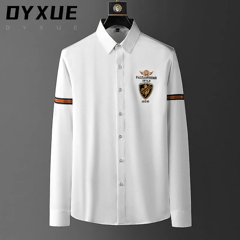 

Luxury Embroidery Shirts Brand Designer Men Business Casual Dress Shirt 2022 New Long Sleeve Social Party Streetwear Blouse