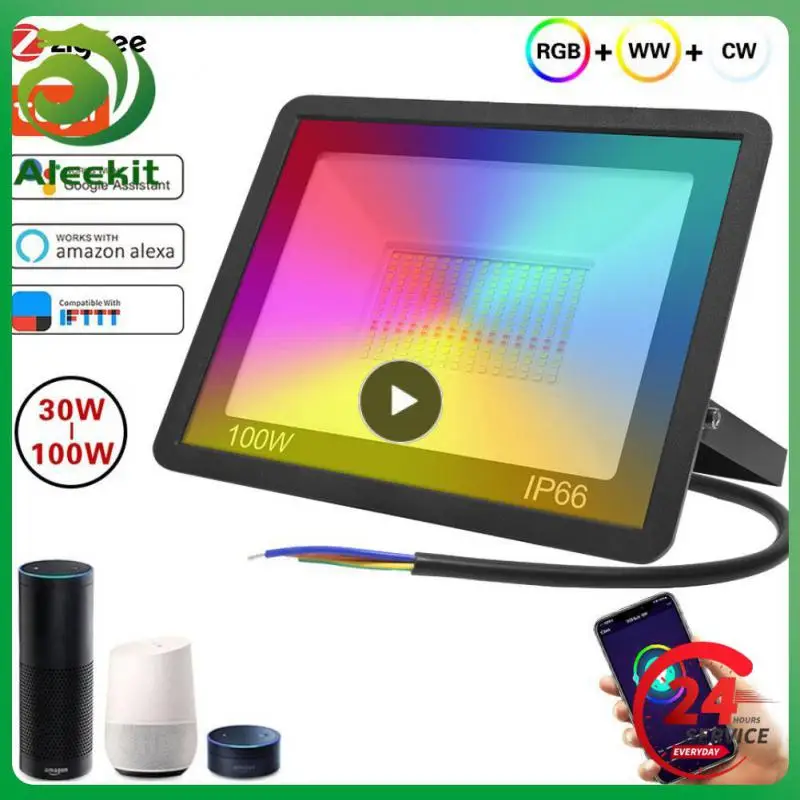 

1/2/3PCS 220v 30w 50w 100w Smart Street Lamp For Alexa Google Home Smart Floodlight Tuya Rgbcw Dimmable Flood Light Smart Home