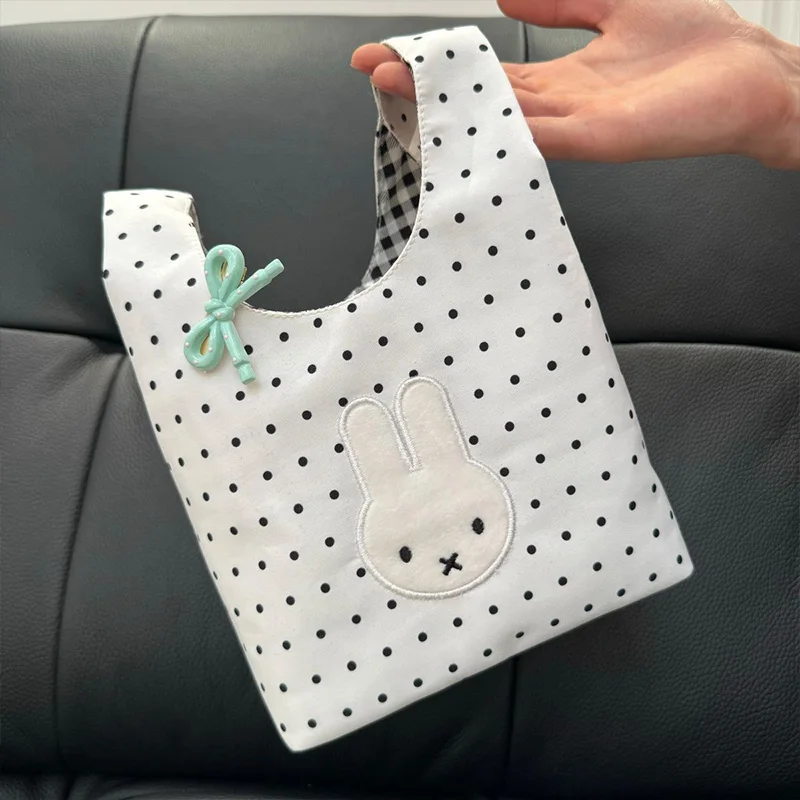 Новая черно-белая сумка в горошек Miffy, простая легкая сумка для обеда, портативная сумка для хранения косметики с мультяшным рисунком, подарок на день рождения другу (art.: 3920dbd23c827) - 3920dbd23c827