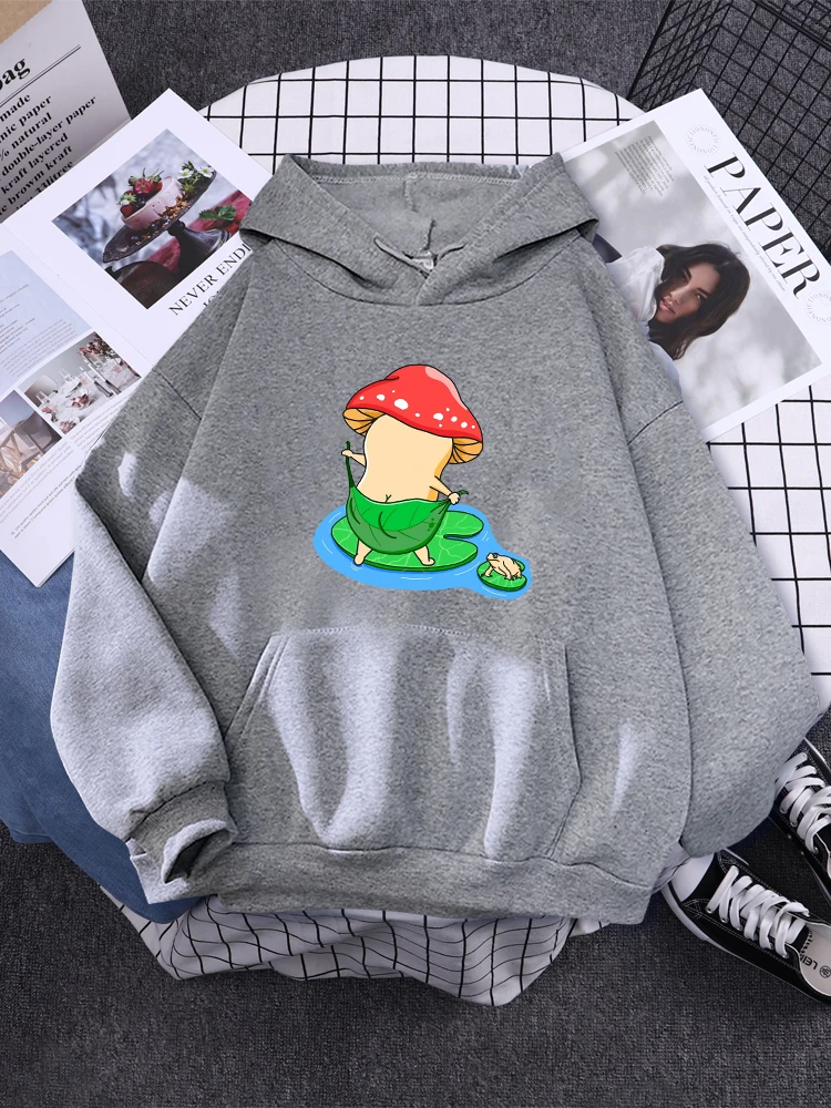 

Cottagecore Style Bath Mushroom Frog Print Womans Hoodie Cartoons Cute Clothing Funny Long Sleeves Creativity Casual Women Hoody