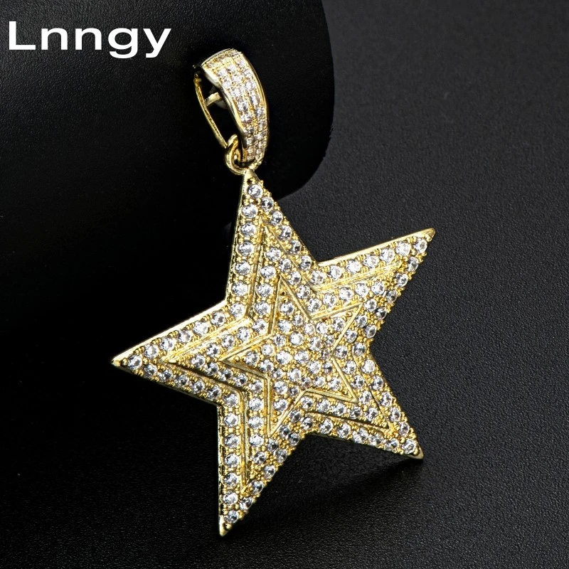 

Lnngy Iced Out Star Charm Pendant for Men Women 14K Solid Yellow Gold Micro Pave CZ Hip Hop Fashion Jewelry Birthday Gift