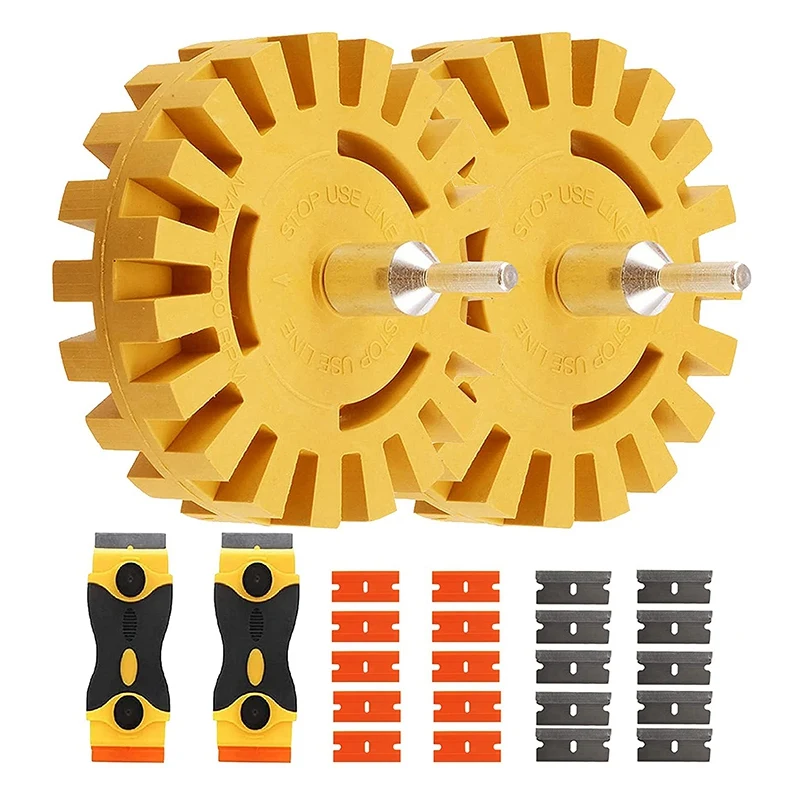 

4Pcs Eraser Wheel Decal Remover 2Pcs 4 Inch Adhesive Sticker And Vinyl Remover With 2Pcs Razor Blade Scraper