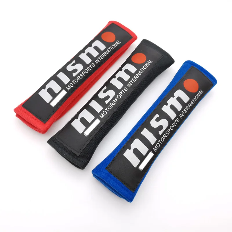 

New 2pcs Nylon embroidery NISMO emblem car seat belt cover shoulder pad For NISSAN Juke Note Navara Leaf Qashqai Car Accessories