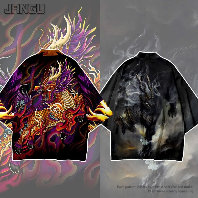 Кимоно для косплея мужчин и женщин традиционное японское юката с принтом Fire Kylin