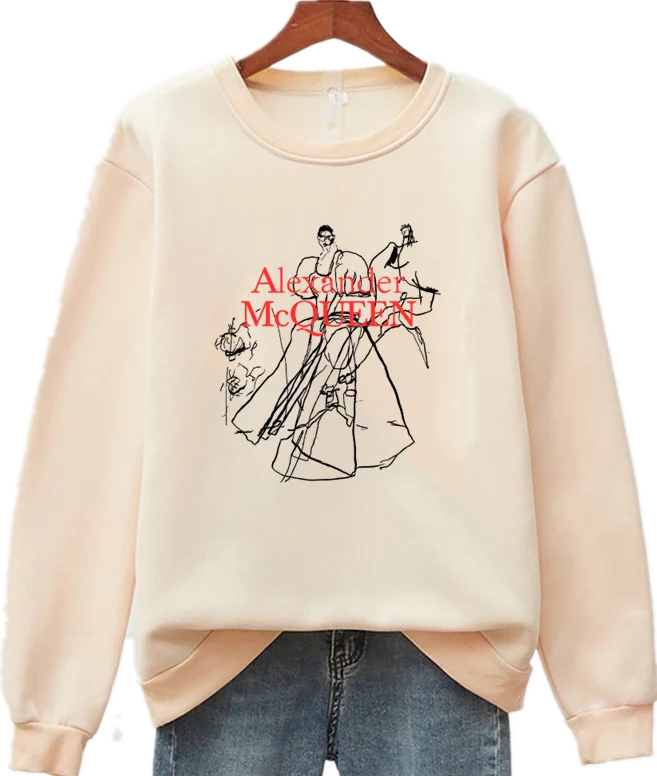 McQueen New Unisex Hand Painted Letter Printed Long Sleeve Crew Neck Pullover Casual Sweatshirts
