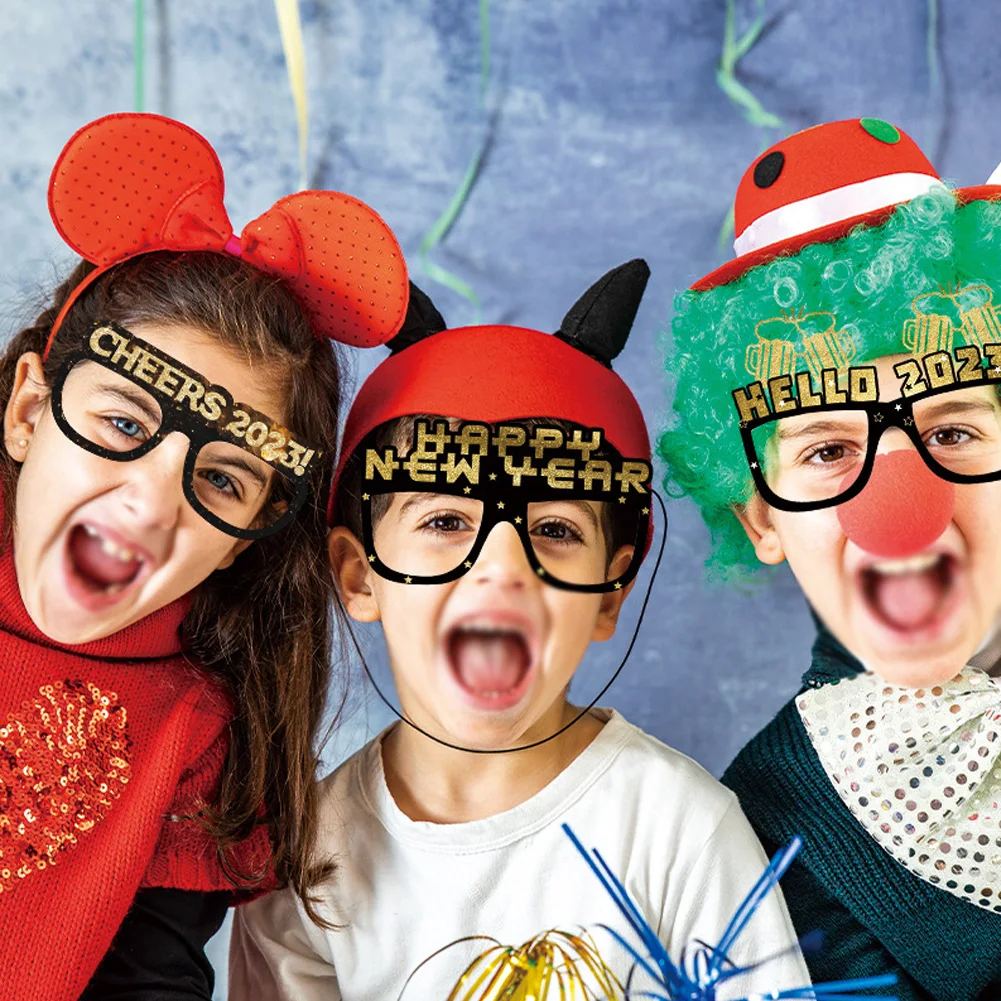 

Black Gold New Year 2023 Paper Glasses Happy New Year 2023 Cheer 2023 Shooting Props Hello 2023 New Year Party Photo Props