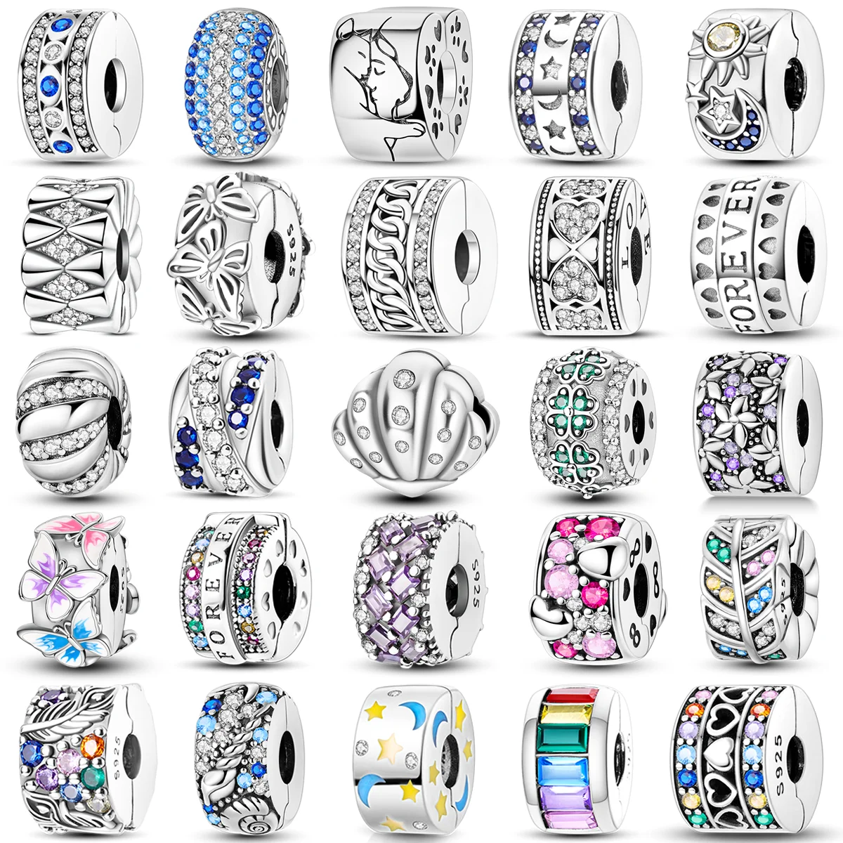 Cierre de plata de ley 925 con circonita cúbica, dijes de Clip, tapón de cuentas de Margarita, cadena de seguridad compatible con brazalete Original, Clip de joyería