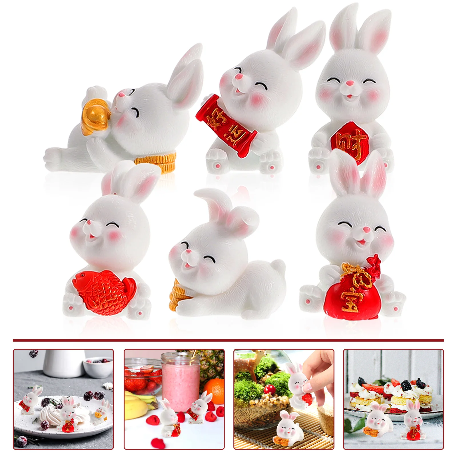 

Rabbit Bunny Figurines Decor Chinese Figurine Year Resin Mini Miniature Zodiac Ornament Statue New Animal Figures Ornaments