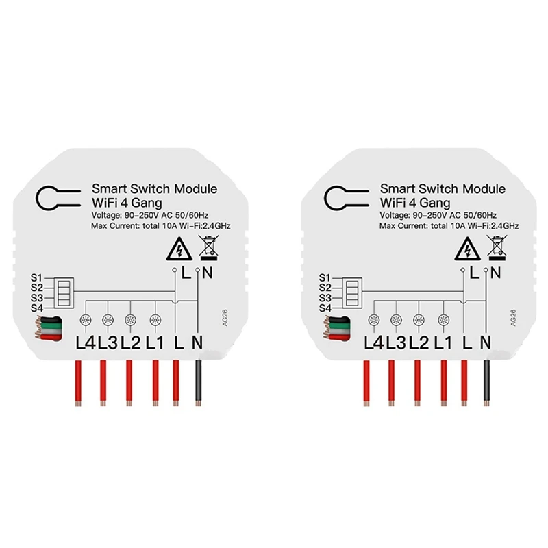 

2X DIY Wifi Smart Light Switch 4 Gang 1/2 Way Module Smart Life/Tuya App Wireless Remote Control Work With Alexa Home