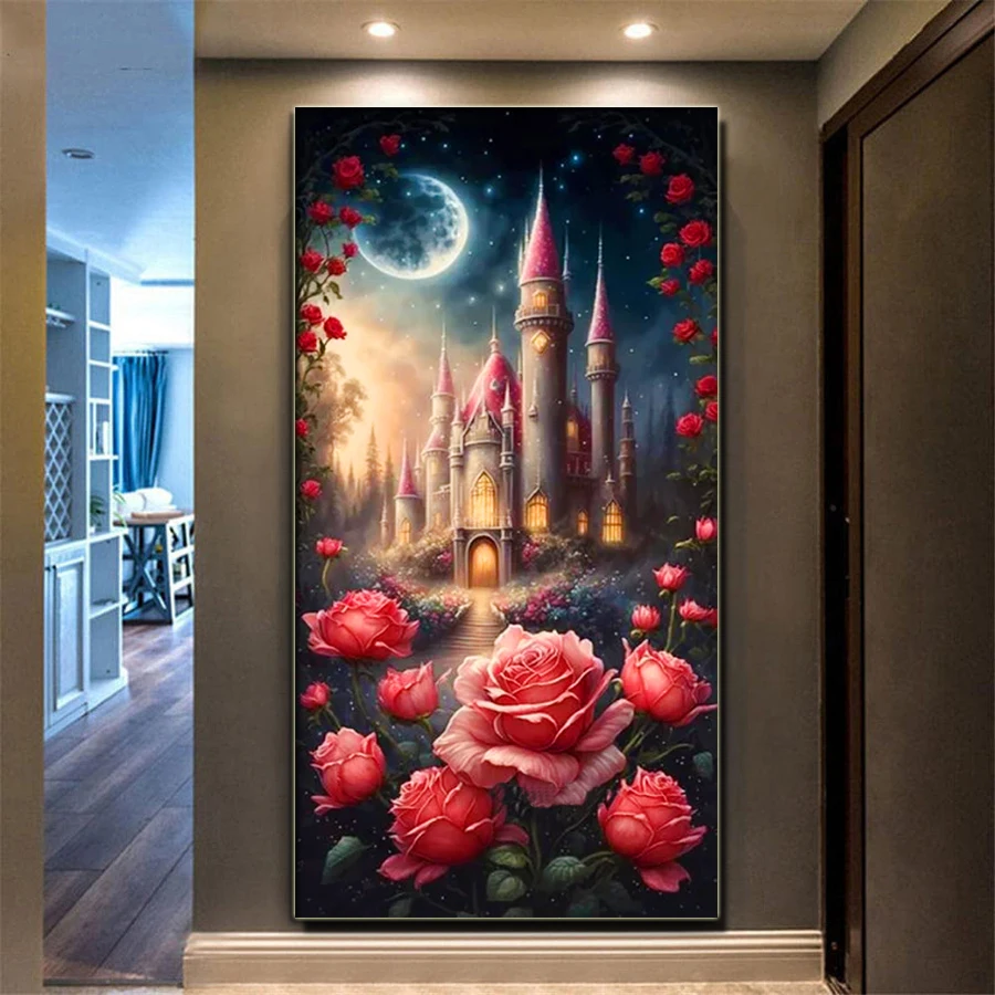 

Алмазная 5D картина «сделай сам», элегантная мозаика с рисунком красной розы, вышивка крестиком, украшение для входной стены большого размера