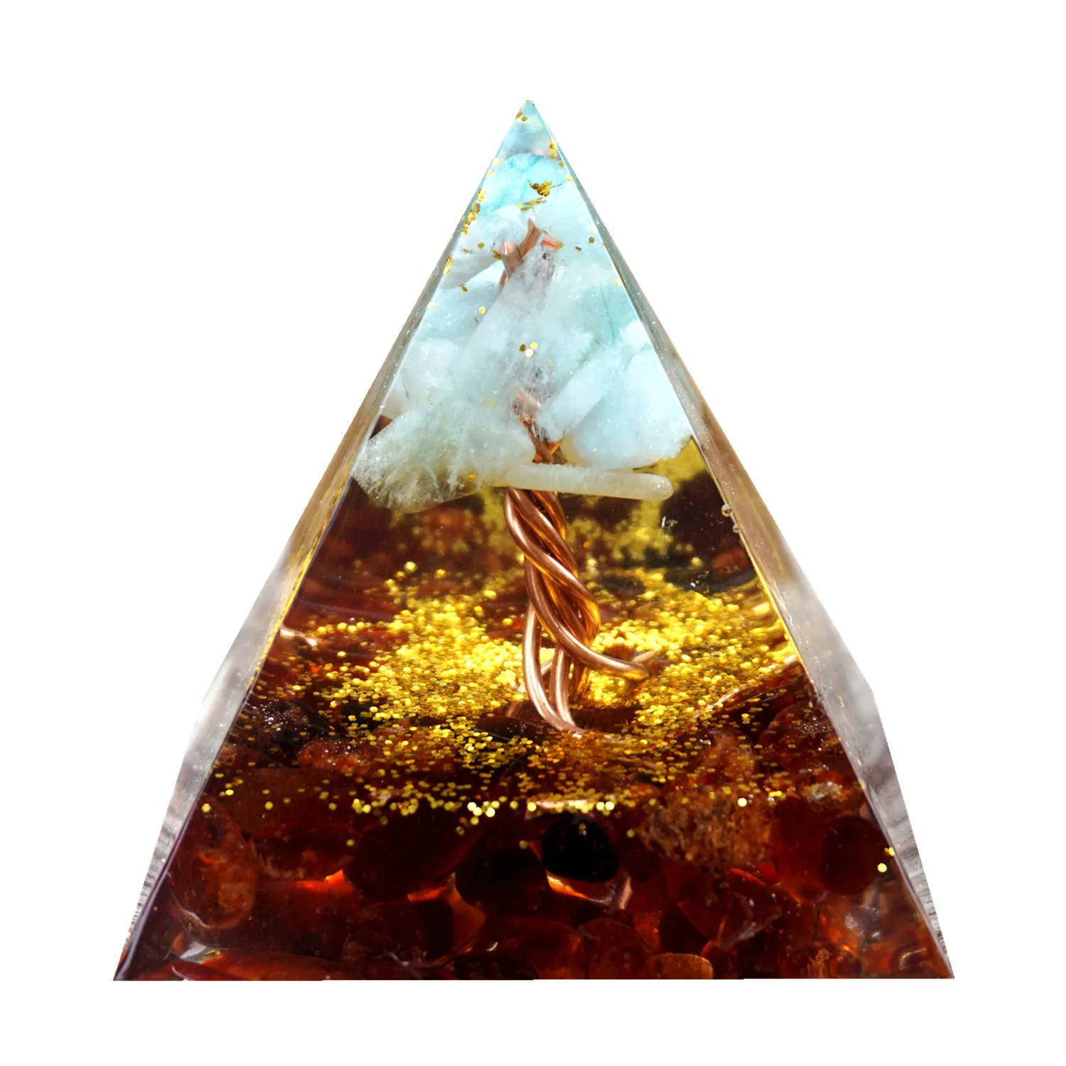 

Tree of Life Orgonite Pyramid Aquamarine with Red Quartz Crystal Healing Reiki Energy Orgone Pyramide Collection